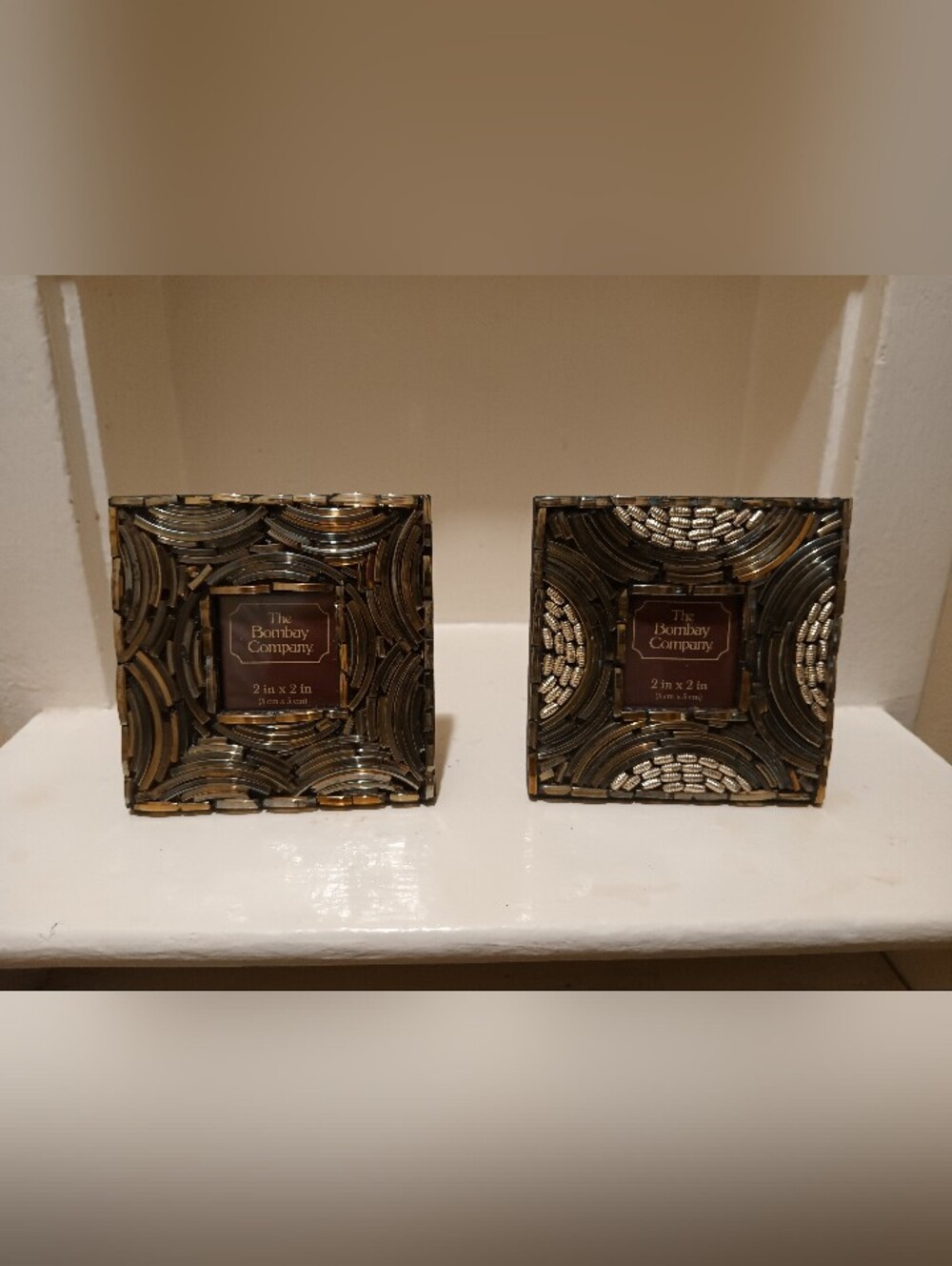 Vintage NWT Pair Bombay & Co. Glass Mosaic Mini Photo Frames